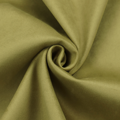 Annecy Water Repellent Velvet in Olive. The fabric features a dense, plush pile with a soft matte finish in a warm, mossy green tone. This high-performance upholstery material offers a luxurious feel and a specialized water-resistant coating for superior durability and a timeless, organic look.