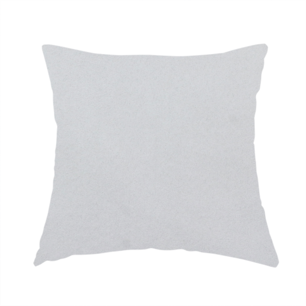 The fabric used to create this handmade cushion features a dense, plush pile with a soft matte finish in a bright, clean light grey. This high-performance upholstery material offers a luxurious texture and a specialized water-resistant coating for a modern, durable aesthetic.