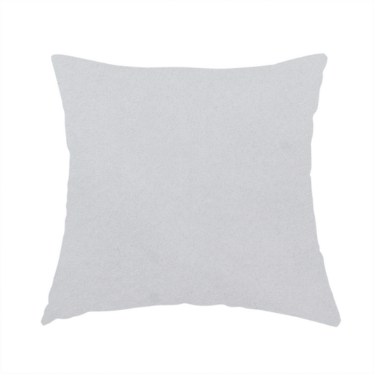 The fabric used to create this handmade cushion features a dense, plush pile with a soft matte finish in a bright, clean light grey. This high-performance upholstery material offers a luxurious texture and a specialized water-resistant coating for a modern, durable aesthetic.