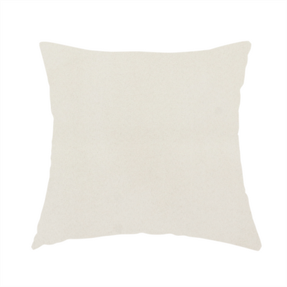 The fabric used to create this handmade cushion features a dense, plush pile with a clean, matte finish in a brilliant pure white. This high-performance upholstery material offers a luxurious feel and a specialized water-resistant coating for superior durability.