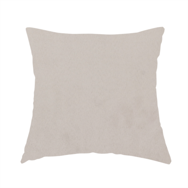 The fabric used to create this handmade cushion features a dense, plush pile with a soft matte finish in a sophisticated, pale neutral grey. This high-performance upholstery material offers a luxurious feel and a specialized water-resistant coating for superior durability and a timeless, elegant look.