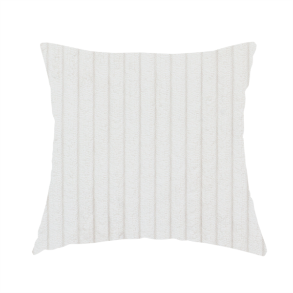 The fabric used to create these handmade cushions is a white corduroy with a consistent vertical ribbed texture.