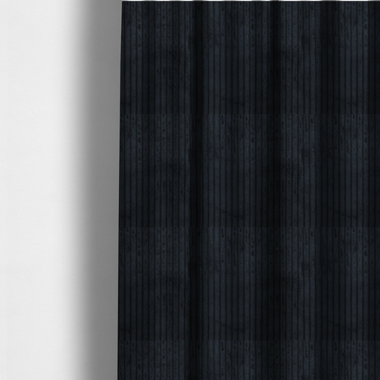 the fabric used to create these made-to-measure curtains is a dark charcoal or black corduroy with a consistent vertical ribbed texture.
