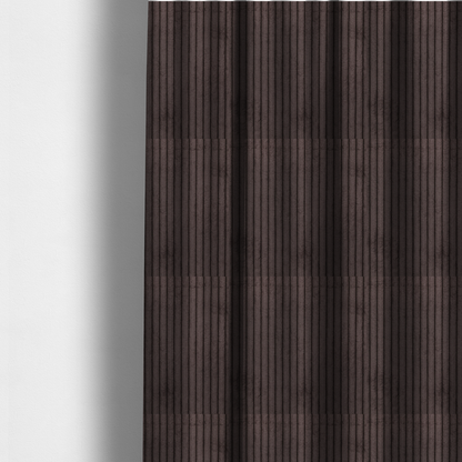 The fabric used to create these made-to-measure curtains is a dark chocolate brown corduroy featuring a consistent vertical ribbed texture.