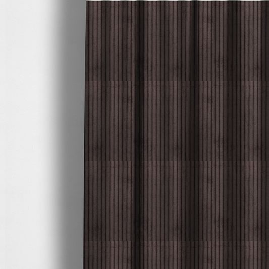 The fabric used to create these made-to-measure curtains is a dark chocolate brown corduroy featuring a consistent vertical ribbed texture.