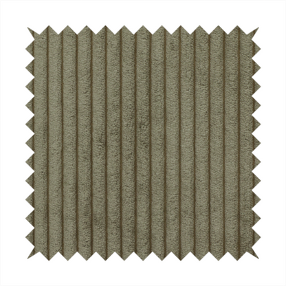 This fabric is an olive-green corduroy featuring a consistent vertical ribbed texture.