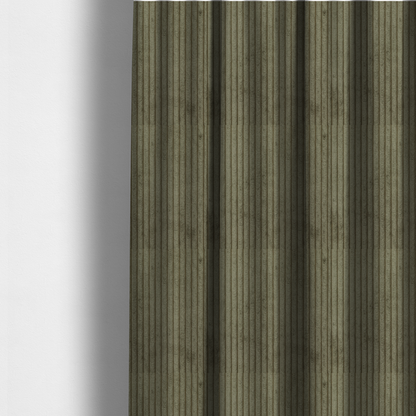 The fabric used to create these made-to-measure curtains is an olive-green corduroy featuring a consistent vertical ribbed texture.
