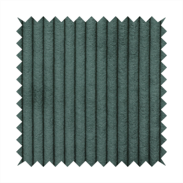 This fabric is a teal-green corduroy featuring a consistent vertical ribbed texture.