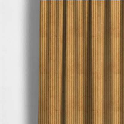 the fabric used to create these made-to-measure curtains is a warm, golden-yellow or ochre corduroy featuring a consistent vertical ribbed texture.
