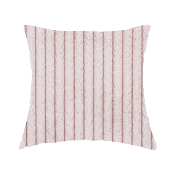The fabric used to create this handmade cushion is a soft, dusty pink or blush-coloured corduroy featuring a consistent vertical ribbed texture.