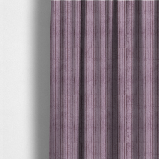 The fabric used to create these made-to-measure curtains is a soft, dusty mauve or lavender-toned corduroy featuring a consistent vertical ribbed texture.