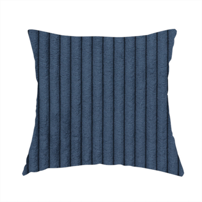 The fabric used to create this handmade cushions is a deep navy blue corduroy featuring a consistent vertical ribbed texture.