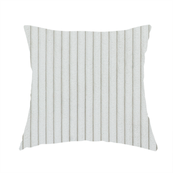 The fabric used to create this handmade cushion is a light grey corduroy featuring a consistent vertical ribbed texture.