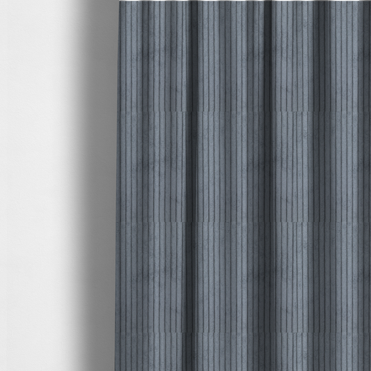The fabric used to create these made-to-measure curtains is a medium-to-dark grey corduroy featuring a consistent vertical ribbed texture.