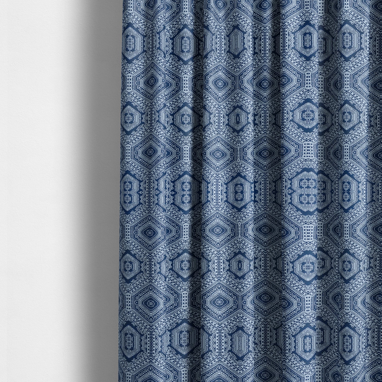 Althea Flat Weave Chenille Medallion Kilim Pattern In Blue White Furnishing Fabric CTR-332 - Made To Measure Curtains