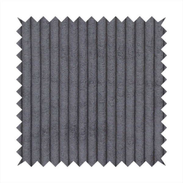 This fabric is a dark, cool-toned charcoal or slate-grey corduroy featuring a consistent vertical ribbed texture.