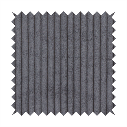 This fabric is a dark, cool-toned charcoal or slate-grey corduroy featuring a consistent vertical ribbed texture.