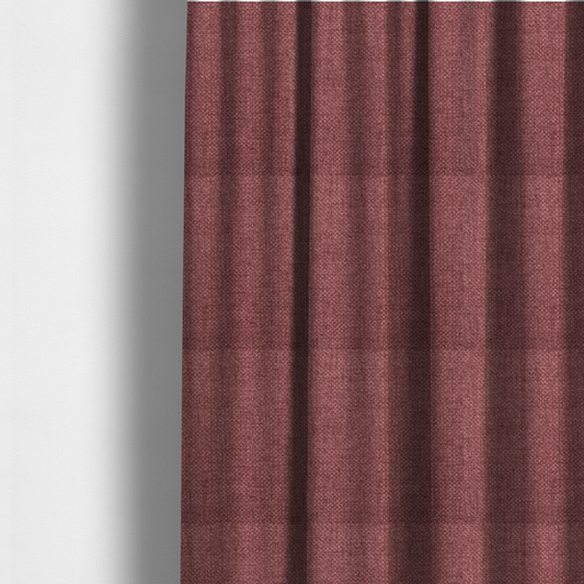 The fabric used to create these made-to-measure curtains is a tightly woven fabric in a deep, muted berry or dusky plum shade, featuring a distinct, structured basket-weave pattern.