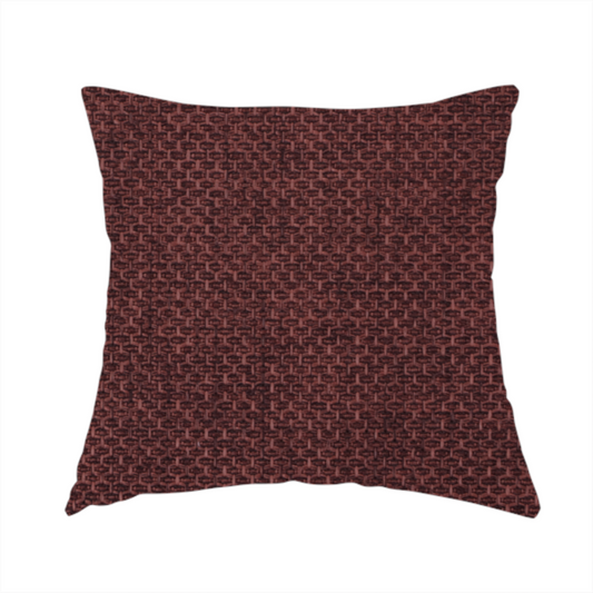 The fabric used to create these handmade cushions is tightly woven fabric in a deep, rich burgundy or dark maroon shade, featuring a distinct, structured basket-weave pattern.