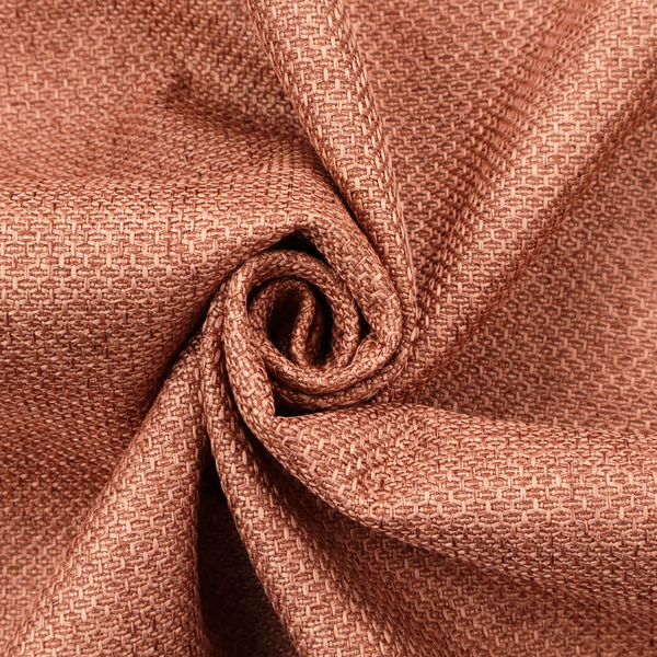 A tightly woven fabric in a warm, muted copper or terracotta shade, featuring a distinct, structured basket-weave pattern.