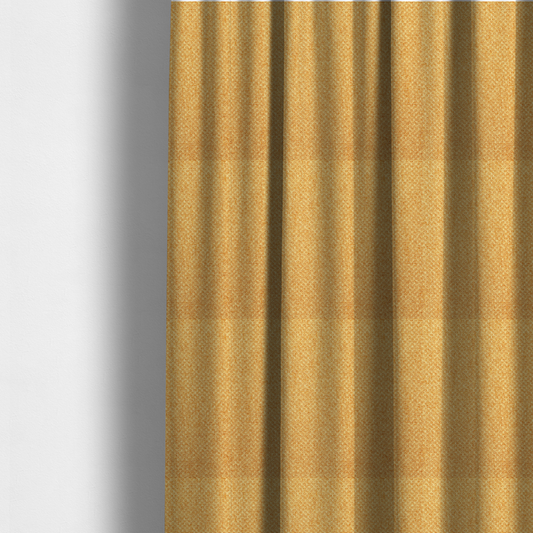 the fabric used to create these made-to-measure curtains is a tightly woven fabric in a vibrant, warm golden-yellow shade, featuring a distinct, structured basket-weave pattern.