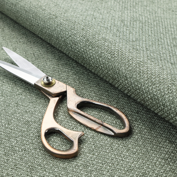 A tightly woven fabric in a muted, earthy sage green shade, featuring a distinct, structured basket-weave pattern.
