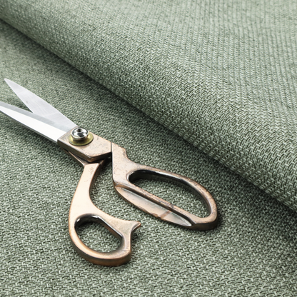 A tightly woven fabric in a muted, earthy sage green shade, featuring a distinct, structured basket-weave pattern.