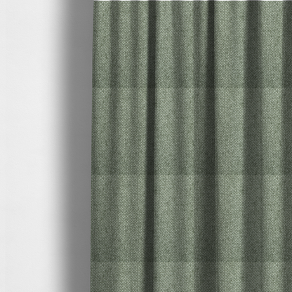 The fabric used to create these made-to-measure curtains is a tightly woven fabric in a muted, earthy sage green shade, featuring a distinct, structured basket-weave pattern.