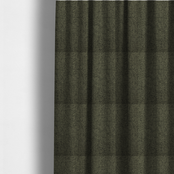 The fabric used to create these made-to-measure curtains is a tightly woven fabric in a deep, sophisticated olive green, featuring a distinct, structured basket-weave pattern.