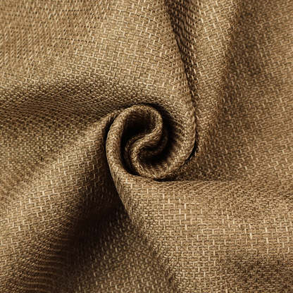 A tightly woven fabric in a neutral, earthy khaki shade, featuring a distinct, structured basket-weave pattern.