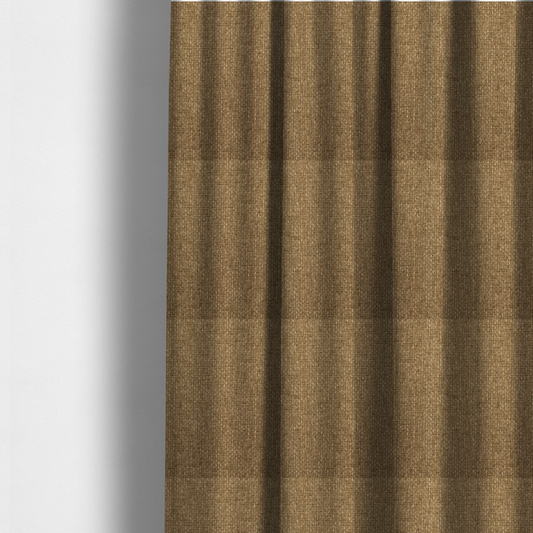 The fabric used to create these made-to-measure curtains is a tightly woven fabric in a neutral, earthy khaki shade, featuring a distinct, structured basket-weave pattern.