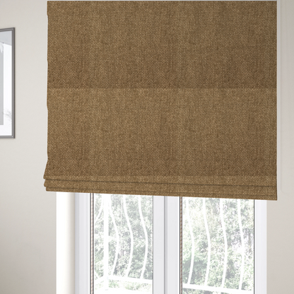 the fabric used to create these Roman blinds is a tightly woven fabric in a neutral, earthy khaki shade, featuring a distinct, structured basket-weave pattern.