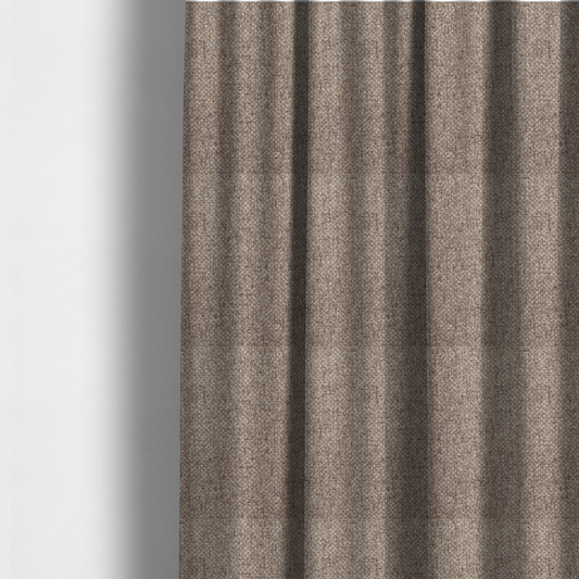 The fabric used to create these made-to-measure curtains is a tightly woven fabric in a neutral, multi-tonal taupe and beige blend, featuring a distinct, structured basket-weave pattern.
