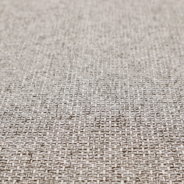 A tightly woven fabric in a neutral, multi-tonal light grey and off-white blend, featuring a distinct, structured basket-weave pattern.