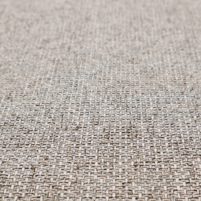 A tightly woven fabric in a neutral, multi-tonal light grey and off-white blend, featuring a distinct, structured basket-weave pattern.