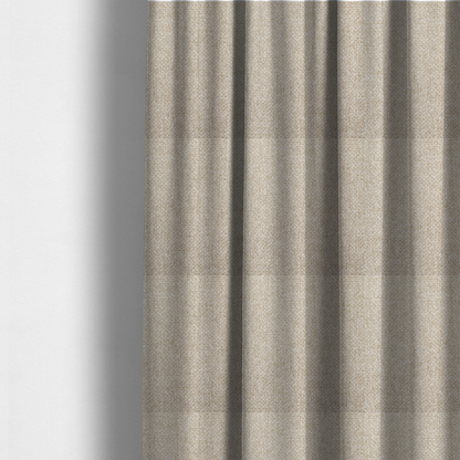 The fabric used to create these made-to-measure curtains is a tightly woven fabric in a soft, neutral cream or off-white shade, featuring a distinct, structured basket-weave pattern.