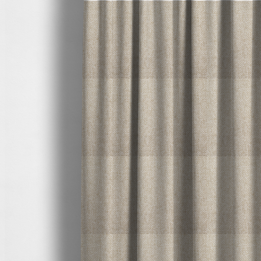 The fabric used to create these made-to-measure curtains is a tightly woven fabric in a soft, neutral cream or off-white shade, featuring a distinct, structured basket-weave pattern.