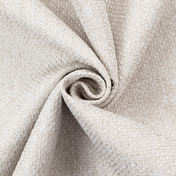 A tightly woven fabric in a clean, bright off-white or light ivory shade, featuring a distinct, structured basket-weave pattern.