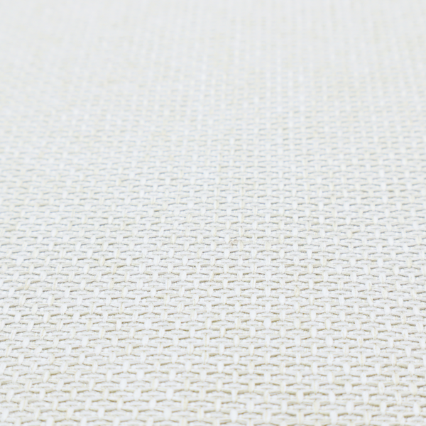 A tightly woven fabric in a clean, crisp off-white or light cream shade, featuring a distinct, structured basket-weave pattern.