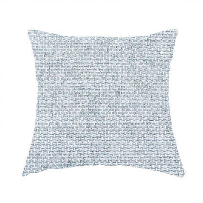 The fabric used to create these handmade cushions is a tightly woven fabric in a soft, cool-toned sky blue and white blend, featuring a distinct, structured basket-weave pattern.