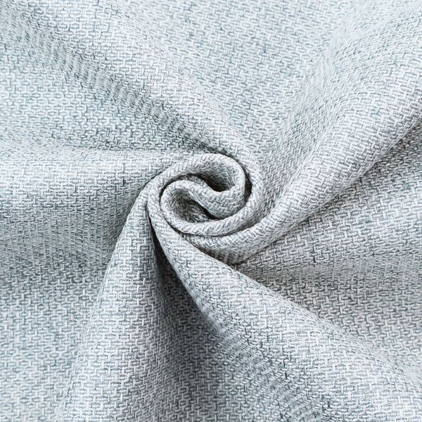 A tightly woven fabric in a soft, cool-toned sky blue and white blend, featuring a distinct, structured basket-weave pattern.