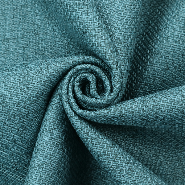 A tightly woven fabric in a deep, cool-toned teal or seafoam blue, featuring a distinct, structured basket-weave pattern.