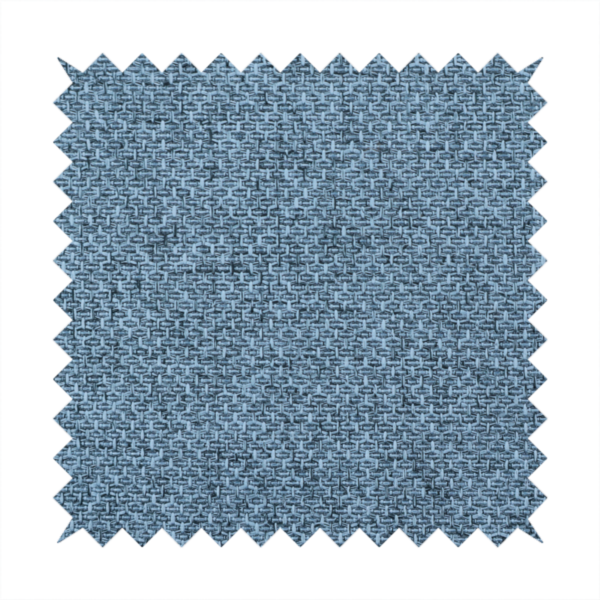 A tightly woven fabric in a cool, muted slate blue, featuring a distinct, structured basket-weave pattern.