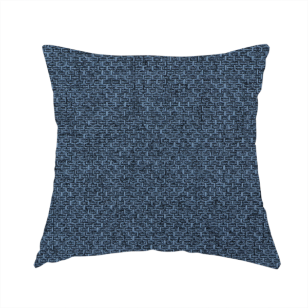 The fabric used to create these handmade cushions is a tightly woven fabric in a deep, sophisticated navy blue, featuring a distinct, structured basket-weave pattern.