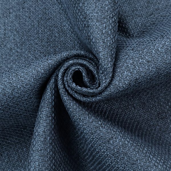 A tightly woven fabric in a deep, sophisticated navy blue, featuring a distinct, structured basket-weave pattern.