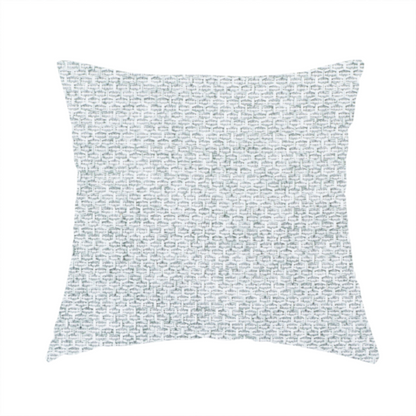 The fabric used to create this handmade cushion is a tightly woven fabric in a bright, airy, and cool-toned silvery white, featuring a distinct, structured basket-weave pattern.