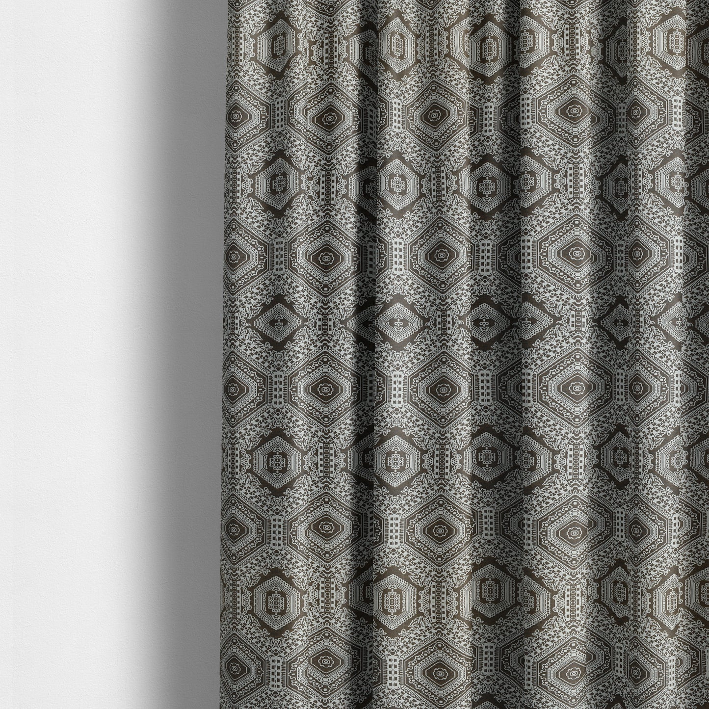 Althea Flat Weave Chenille Medallion Kilim Pattern In Brown White Furnishing Fabric CTR-334 - Made To Measure Curtains