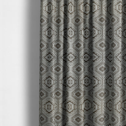 Althea Flat Weave Chenille Medallion Kilim Pattern In Brown White Furnishing Fabric CTR-334 - Made To Measure Curtains