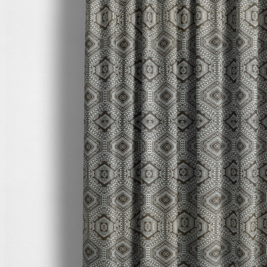 Althea Flat Weave Chenille Medallion Kilim Pattern In Brown White Furnishing Fabric CTR-334 - Made To Measure Curtains