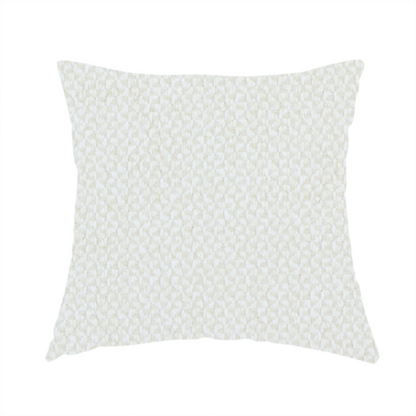 The fabric used to create this handmade cushion is a tight, basket weave-style construction in an off-white or cream colour.